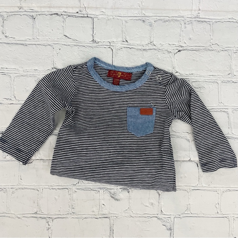 Boys 7 For All Mankind Blue & Grey Long Sleeve Onsie